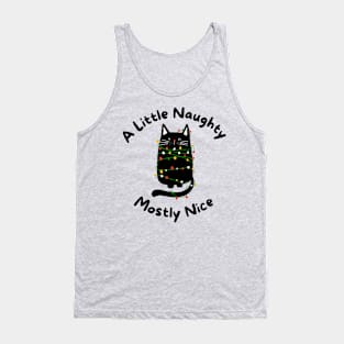 A little naughty mostly nice black cat tangled in Christmas lights Tank Top